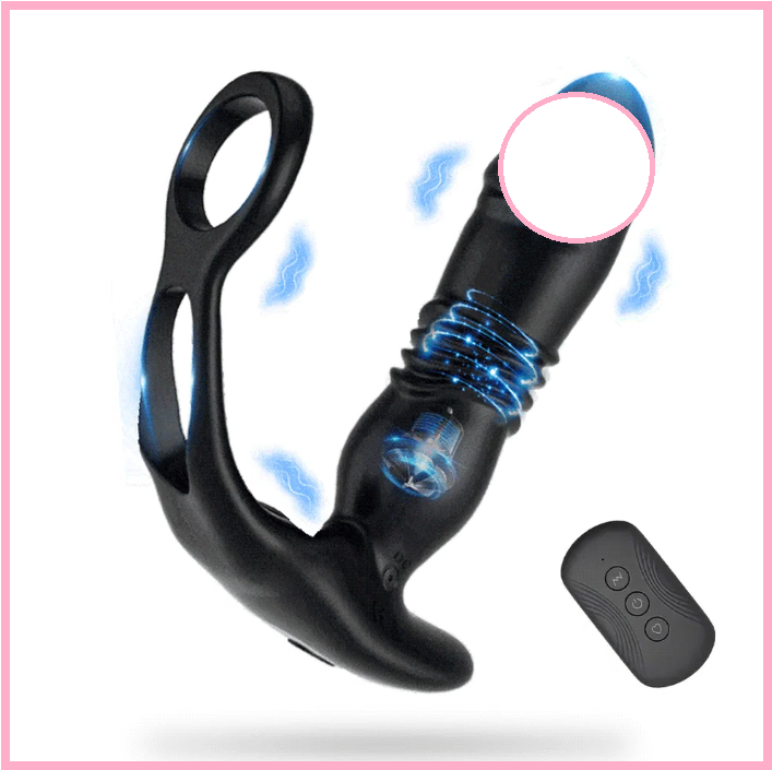 Вібратор для стимуляції простати на пульті, Телескопічний вібростимулятор з подвійним кільцем, Інтимні іграшки, фото 1