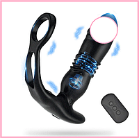 Вібратор для стимуляції простати на пульті, Телескопічний вібростимулятор з подвійним кільцем, Інтимні іграшки