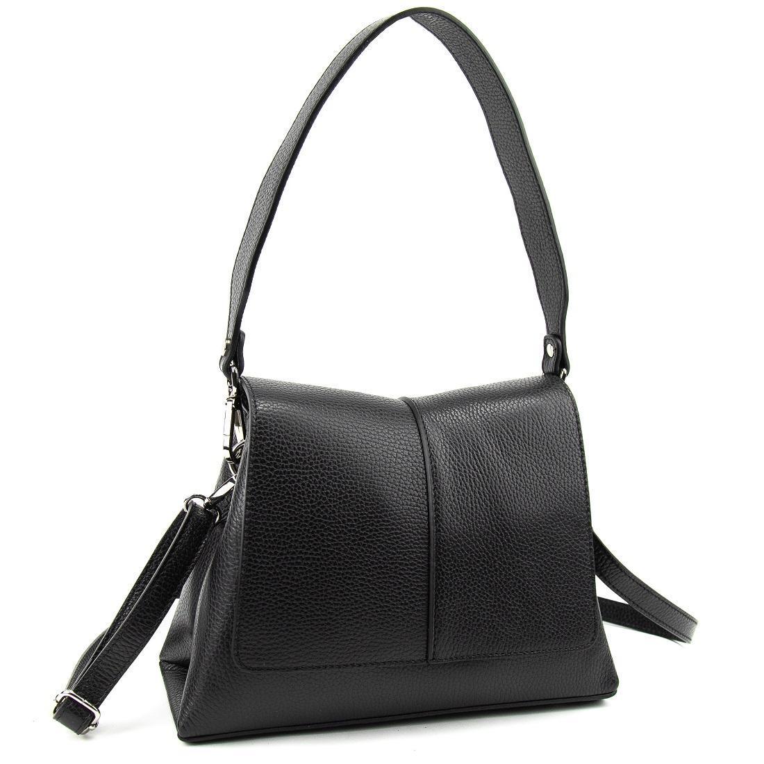 Жіноча шкіряна сумка з клапаном Firenze Italy F-IT-9892A чорна, фото 1
