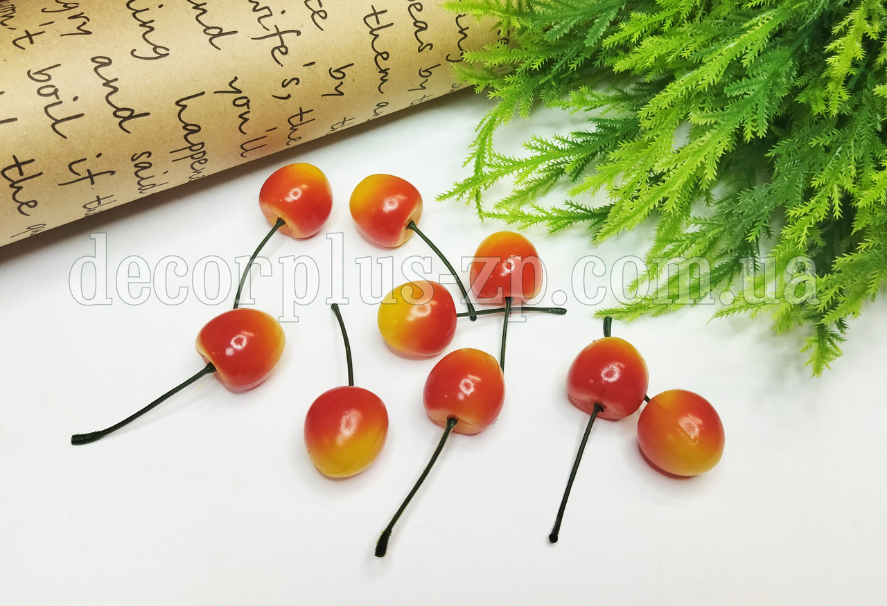 Черешня декоративна 2,5см. Жовто-помаранчева, фото 1