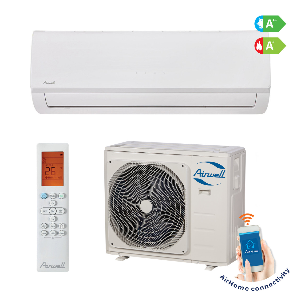 Кондиціонер Airwell Aura HDLA25 Smart Inverter 9000 BTU, A++/A+, обігрів, Wi-Fi, білий