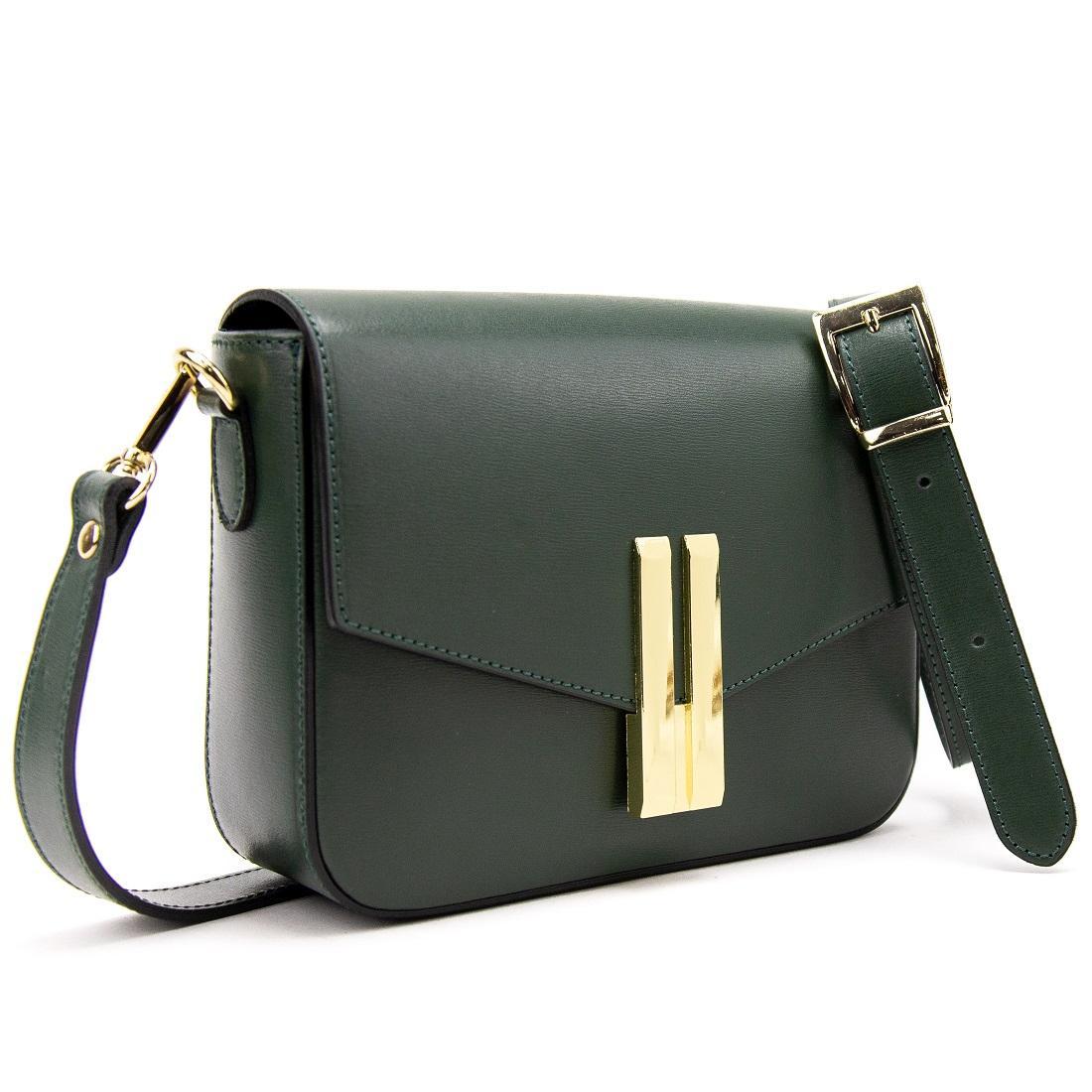 Сумка кроссбоді шкіряна із акцентним замком зелена Firenze Italy F-IT-9558OL