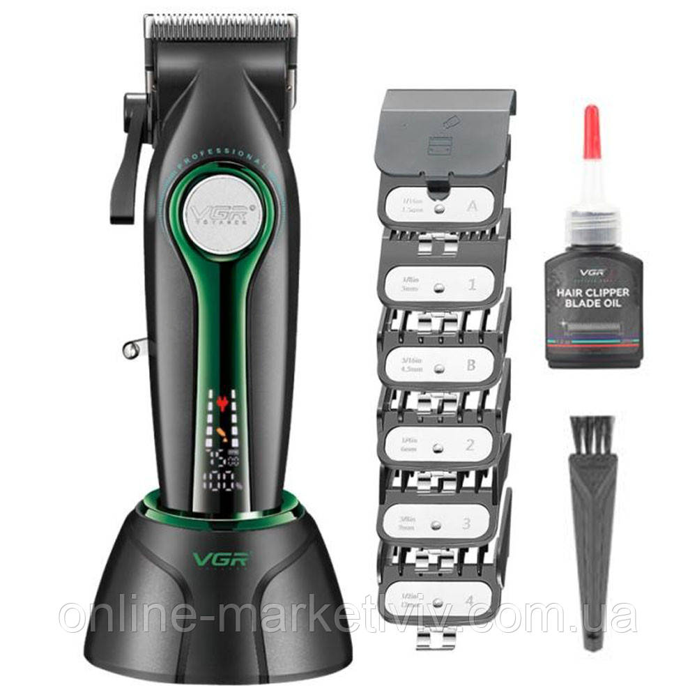 Акумуляторна машинка для стрижки 2600 мАг + 6 насадок, VGR V-010 / Бездротовий тример для стрижки, фото 1