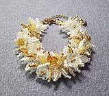 Пишний квітковий браслет білий із золотом. Ручна робота, фото 2