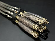 Набір 6-ти шампурів "Дикі звірі ясен" з вилкою для зняття м'яса (у шкіряному сагайдаку), фото 3