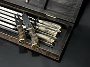 Набір 6-ти шампурів "Тризуб" з виделкою та ножем (у дерев'яному кейсі), фото 3