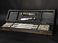 Набір 6-ти шампурів "Тризуб" з виделкою та ножем (у дерев'яному кейсі), фото 5