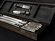 Подарунковий набір 6-ти шампурів "Козак" з виделкою та ножем (у дерев'яному кейсі), фото 3