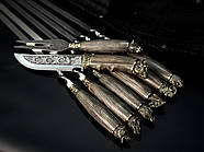 Набір шампурів з дерев'яною ручкою "Мисливський" з виделкою та ножем (у шкіряному закритому сагайдаку), фото 2