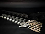 Набір шампурів з дерев'яною ручкою "Мисливський" з виделкою та ножем (у шкіряному закритому сагайдаку), фото 5