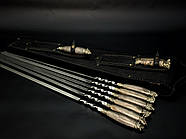 Набір шампурів з дерев'яною ручкою "Мисливський" з виделкою та ножем (у шкіряному закритому сагайдаку), фото 6