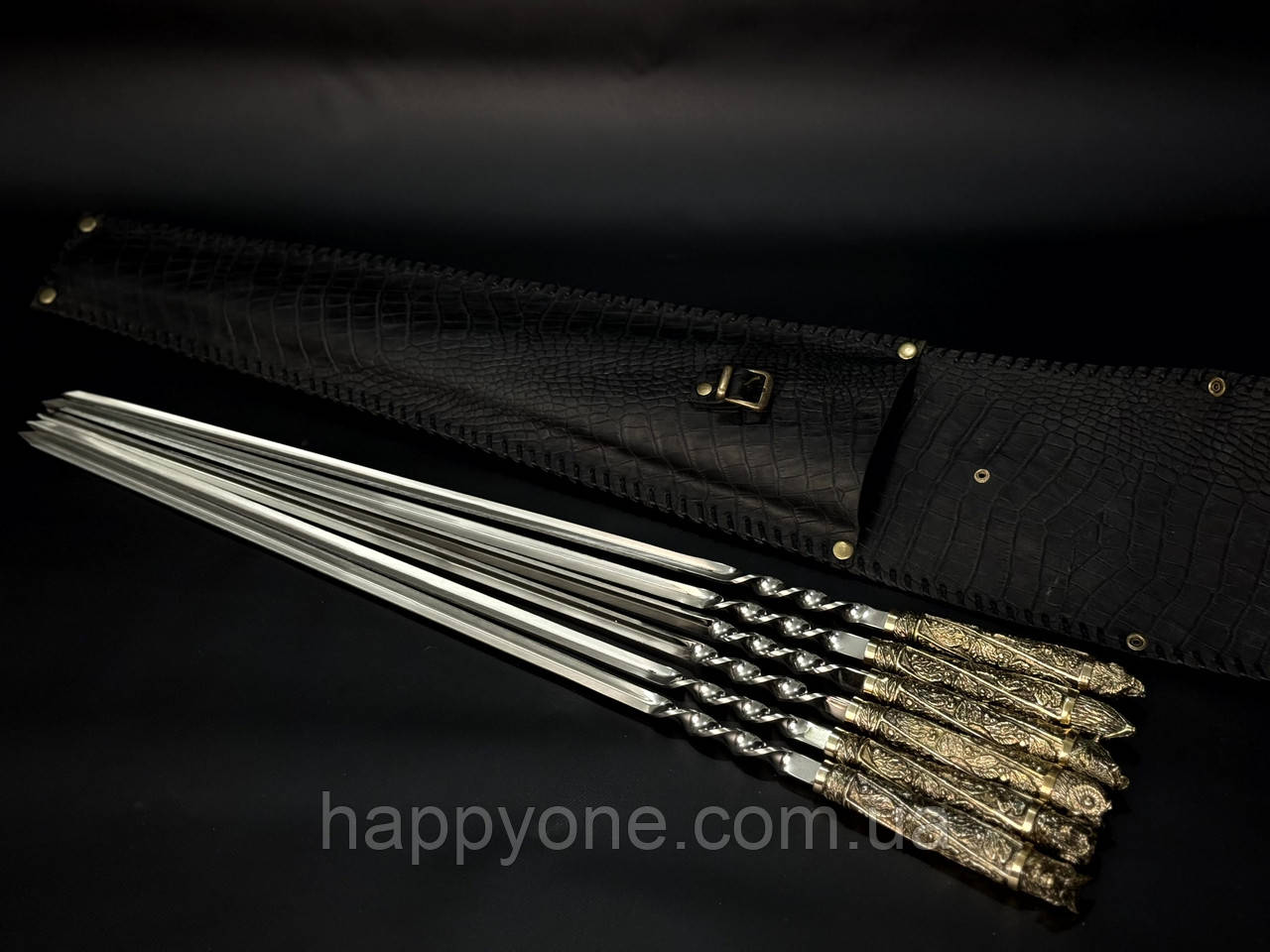 Набір 6-ти шампурів з бронзовими ручками "Дикі звірі" (у шкіряному закритому сагайдаку), фото 1