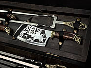 Подарунковий набір для шашлику "Кабан Max" у дерев'яному кейсі (шампура, подвійний шампур, ніж, виделка, сікач), фото 3