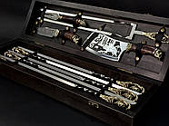 Подарунковий набір для шашлику "Кабан Max" у дерев'яному кейсі (шампура, подвійний шампур, ніж, виделка, сікач), фото 6