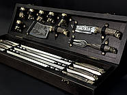 Подарунковий набір для шашлику "Дикі звірі ясен Max" у дерев'яному кейсі (шампура, чарки, ніж, виделка, сікач), фото 2