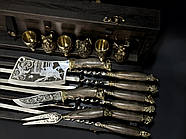 Подарунковий набір для шашлику "Дикі звірі ясен Max" у дерев'яному кейсі (шампура, чарки, ніж, виделка, сікач), фото 5