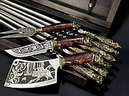 Подарунковий набір для шашлику "Дикі звірі" у дерев'яному кейсі (шампура, ніж, виделка, сікач), фото 3