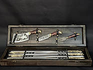 Подарунковий набір для шашлику "Дикі звірі" у дерев'яному кейсі (шампура, ніж, виделка, сікач), фото 5