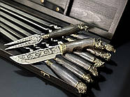 Набір 6-ти шампурів "Мисливський" з ножем і виделкою (в дерев'яному кейсі), фото 2