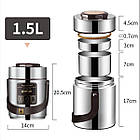 Термос для їжі з 2 контейнерами з нержавіючої сталі на 1.5 літра червоний HP156R, фото 4