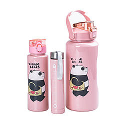 Набір пляшок 3 в 1 Панда з поїлкою і ручкою 0.3 (л) 0.7 (л) 2 (л) рожевий HPZSB120014P