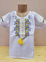 Опт Вишиванка для дівчаток з коротким рукавом та квітковою вишивкою р. 122-146, жовто-синій
