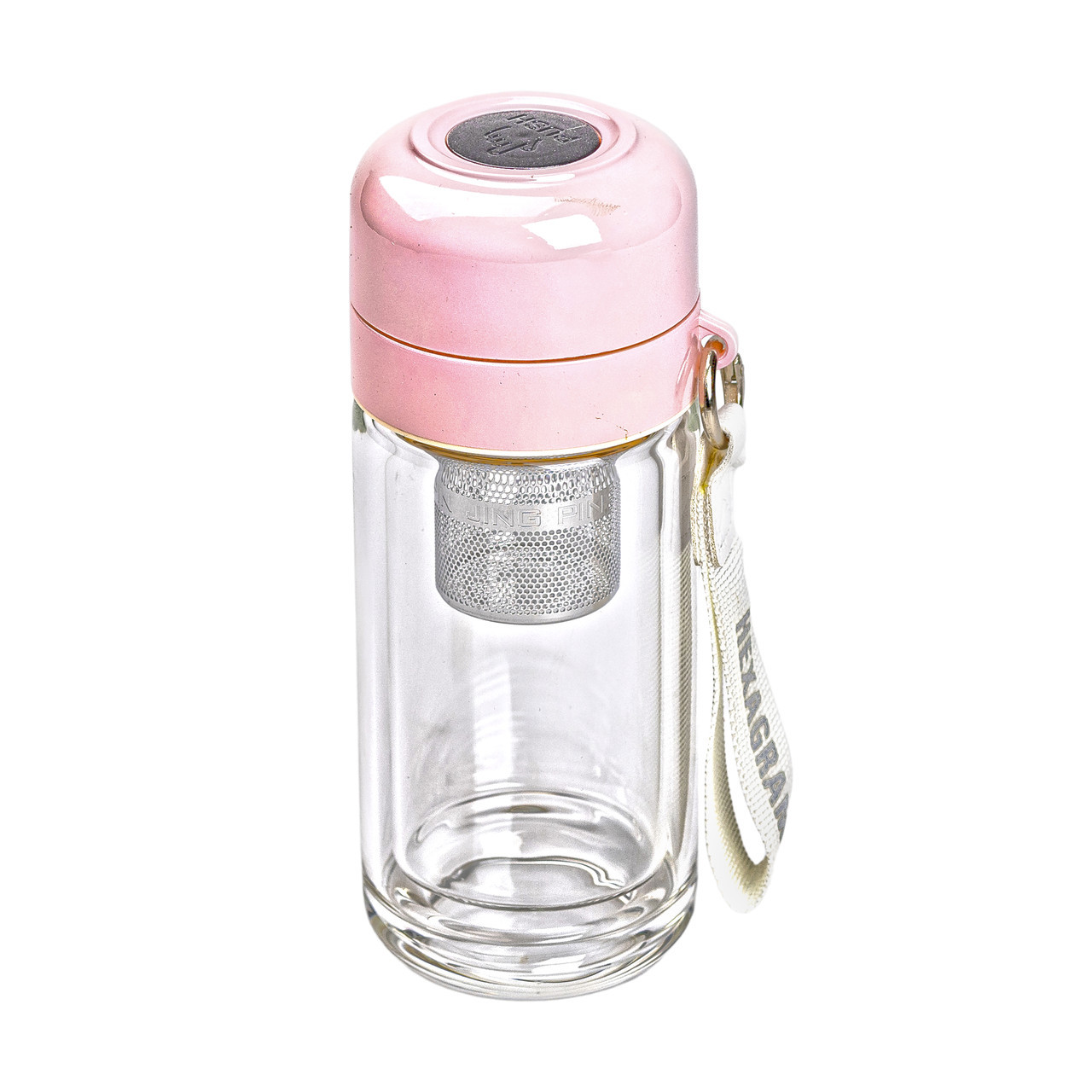 Термос скляний Hexagram із подвійними стінками та заварником 240 мл рожевий HP-14-40P, фото 1