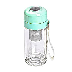 Термос скляний Hexagram із подвійними стінками та заварником 240 мл зелений HP-14-40GR