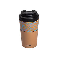 Термочашка Вишиванка з порцелянаовою колбою 380 мл помаранчева HP-14-50O