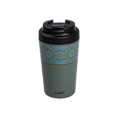 Термочашка Вишиванка з порцелянаовою колбою 380 мл сіро-зелена HP-14-50GR