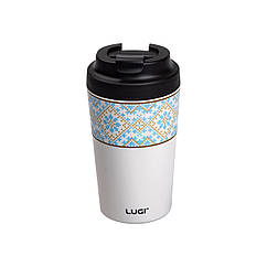 Термочашка Вишиванка з порцелянаовою колбою 380 мл біла HP-14-50W