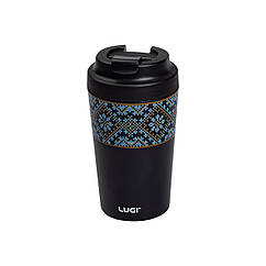 Термочашка Вишиванка з порцелянаовою колбою 380 мл чорна HP-14-50B