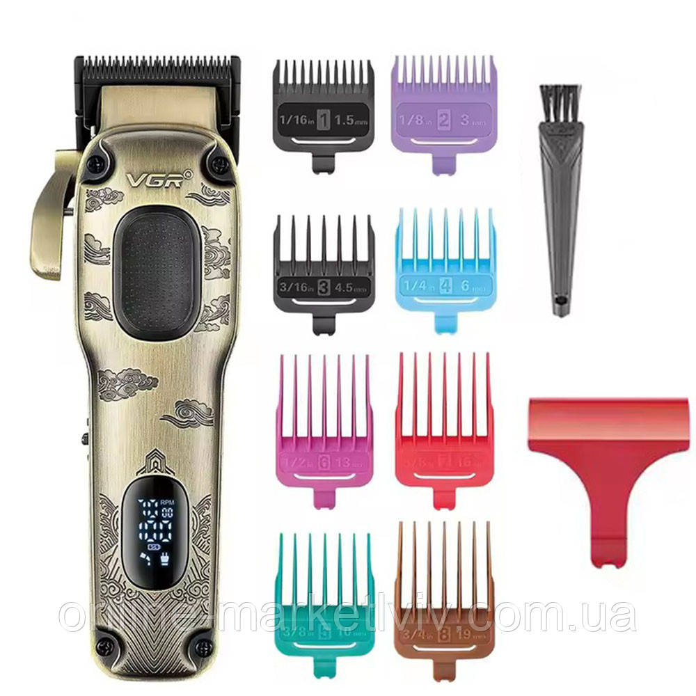 Акумуляторна машинка для стрижки 2600 мАг + 8 насадок, VGR V-027 / Чоловічий тример для стрижки, фото 1