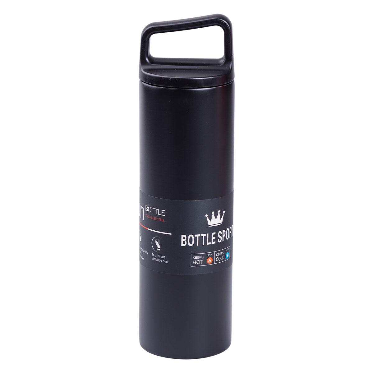 Термос металевий 500 мл із нержавіючої сталі Bottle Sport з ручкою чорний, фото 1