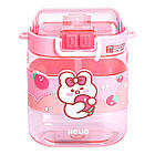 Пляшка для води дитяча з трубочкою та ремінцем 560 мл пляшечка для пиття в школу 15 см Рожева HP-14-36P, фото 2