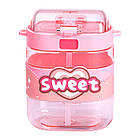 Пляшка для води дитяча з трубочкою та ремінцем 560 мл пляшечка для пиття в школу 15 см Рожева HP-14-36P, фото 3