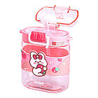 Пляшка для води дитяча з трубочкою та ремінцем 560 мл пляшечка для пиття в школу 15 см Рожева HP-14-36P, фото 5