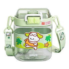 Пляшка для води дитяча з трубочкою та ремінцем 560 мл пляшечка для пиття в школу 15 см Зелена HP-14-36GR