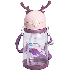 Пляшка для води дитяча 550 мл на ремінці з трубочкою для спорту і школи Рожева