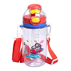 Пляшка для води дитяча 550 мл з ремінцем і трубочкою для спорту і школи
