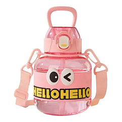 Пляшка для води дитяча з трубочкою 680 мл з ручкою і ремінцем Рожева