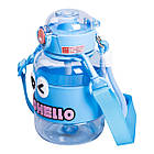 Пляшка для води дитяча з трубочкою 680 мл з ручкою та ремінцем Синя HP-14-46BL, фото 2