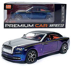 Машинка метал Rolls-Royce Dawn Spofec Ролс Ройс кабріолет синій 1:24 відкр двері баг капот звук світло 22*6,5*8см (AP-2013)