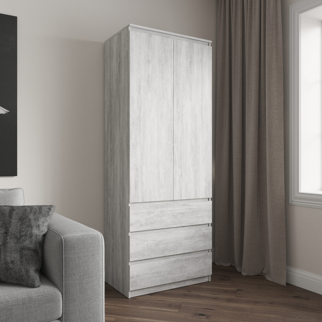 Шафа колір бетон без ручок шириною 80 см 4 полиці та 3 шухляди h211*80*50см, фото 1