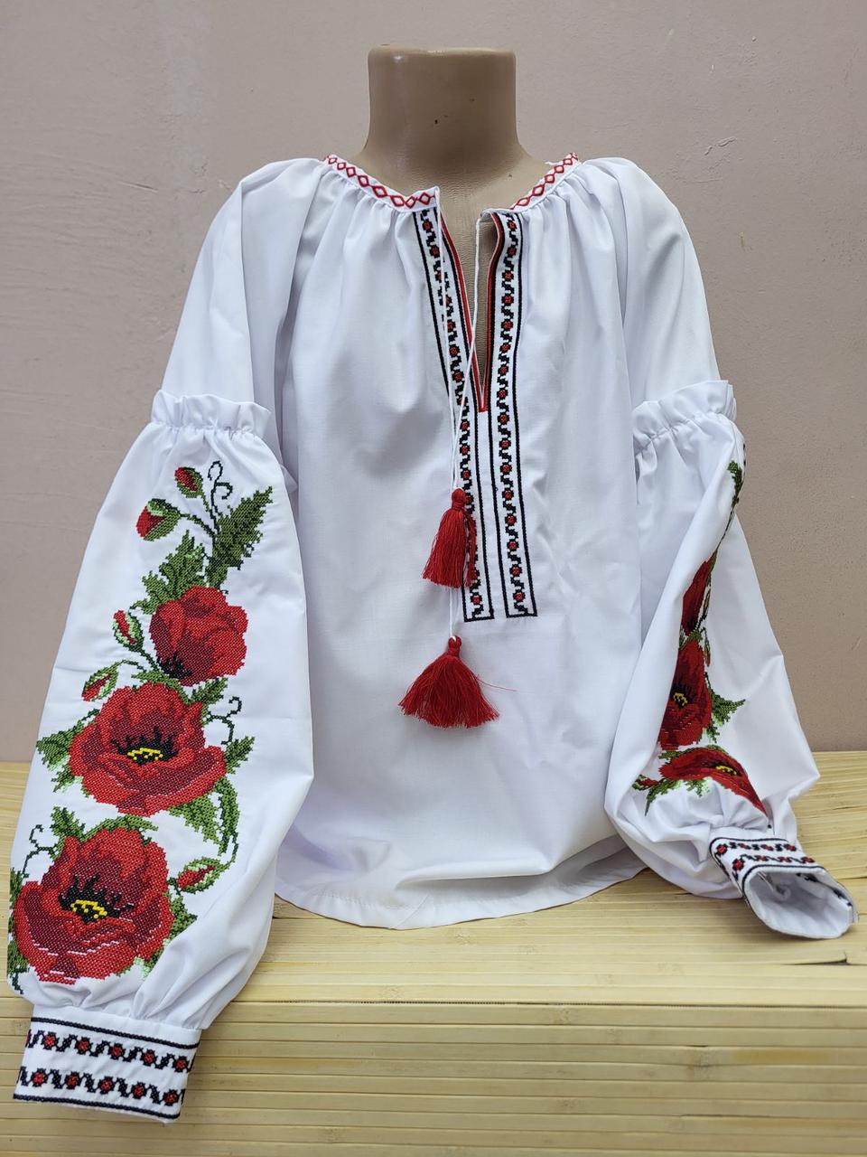 Опт Вишиванка-бохо для дівчаток з квітковою вишивкою р. 152-176, великий мак