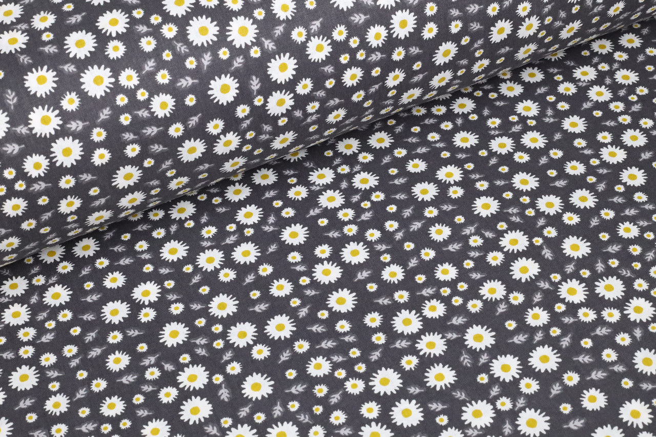 Ранфорс 240 см Дрібні ромашки на графітовому