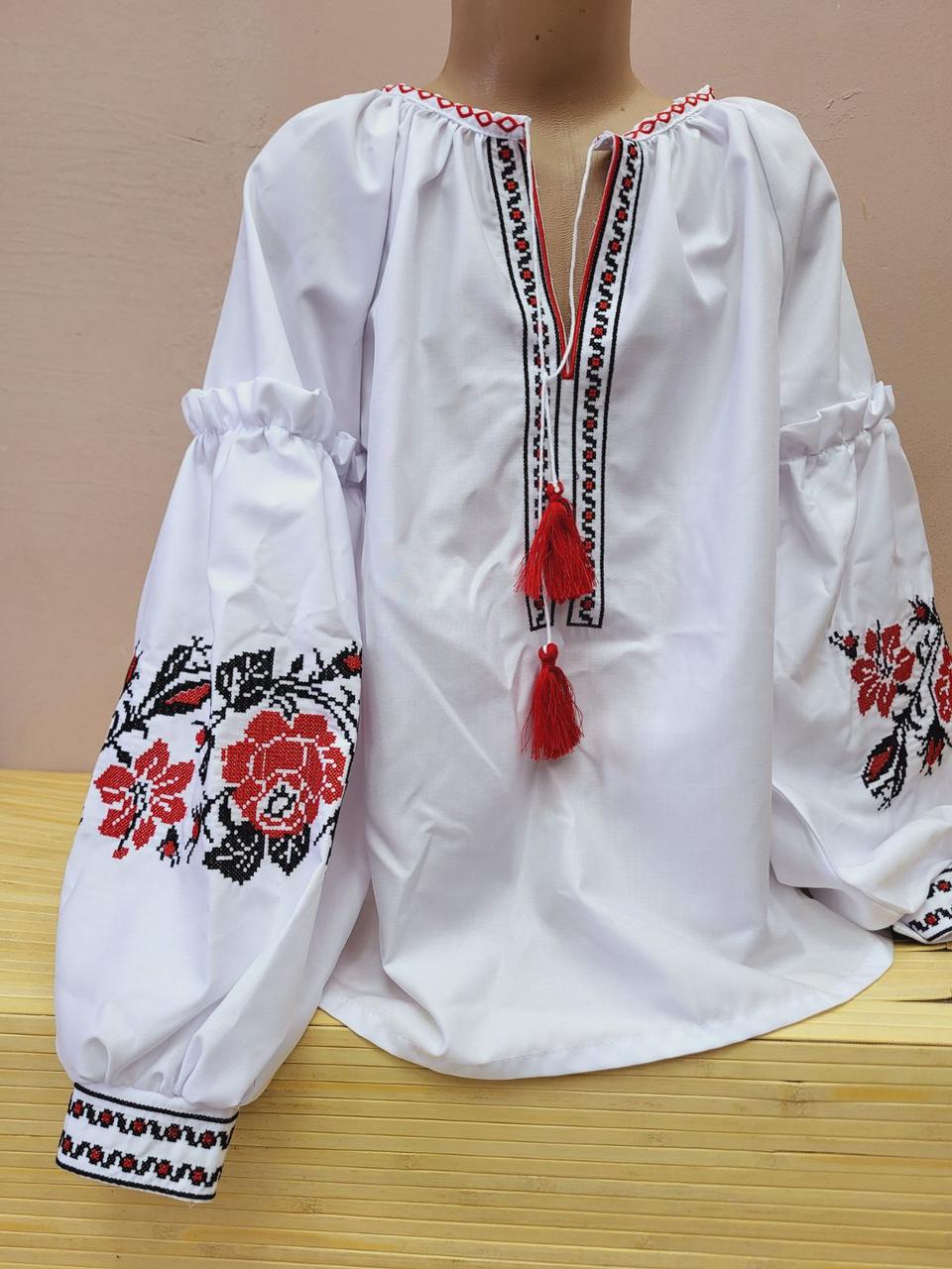 Опт Вишиванка-бохо для дівчаток з квітковою вишивкою р. 152-176, червоні квіти