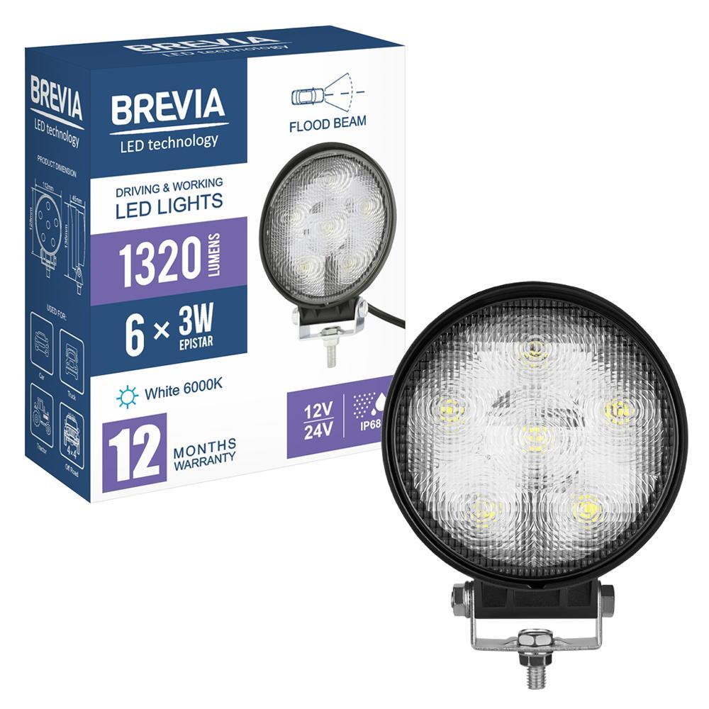 Фара світлодіодна Brevia 10-30V, 18W (6x3W), 1320Lm, EPISTAR, FLOOD