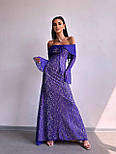 Жіноче вечірнє плаття максі мереживне з відкритими плечима та розкльошеними рукавами (р. S, M) 66036032Е, фото 8