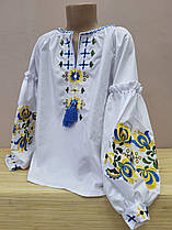 Опт Вишиванка-бохо для дівчаток з квітковою вишивкою р. 152-176, жовто-блакитні квіти